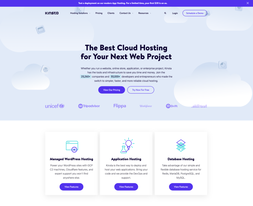 Kinsta homepage 2022