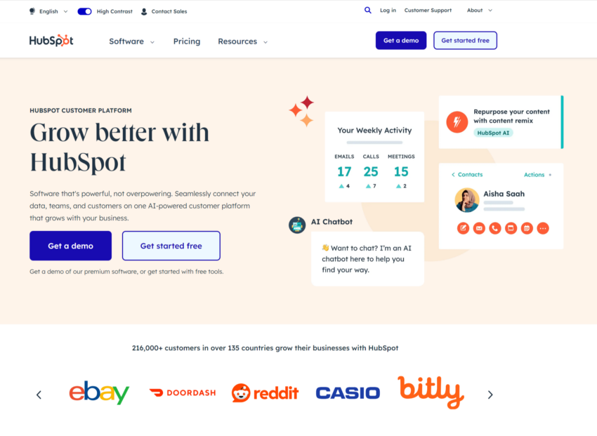 Screenshot of HubSpot's homepage